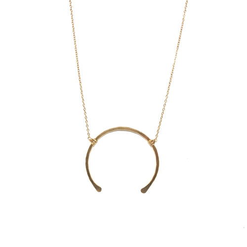 Gold Hammered Large Gold Horseshoe  Necklace - Topaz Jewelry