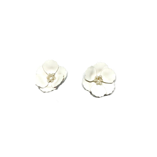 White Flower Studs Earrings Lotus Flower Earrings - Topaz Jewelry